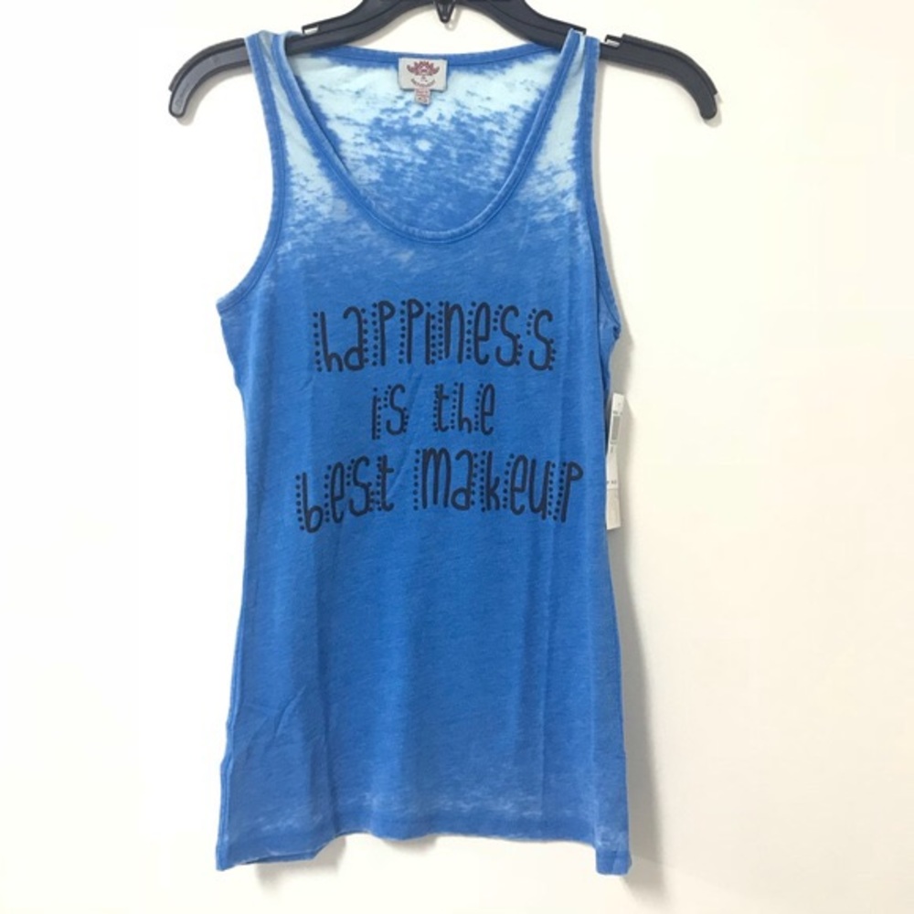 NWT Pink Lotus "Happiness!" Distressed Tank